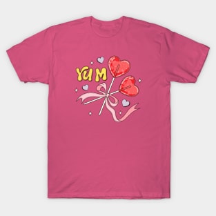 Heart Shaped Lollipop Pink Ribbon Trendy Coquette Style Coquette Bow Aesthetic T-Shirt